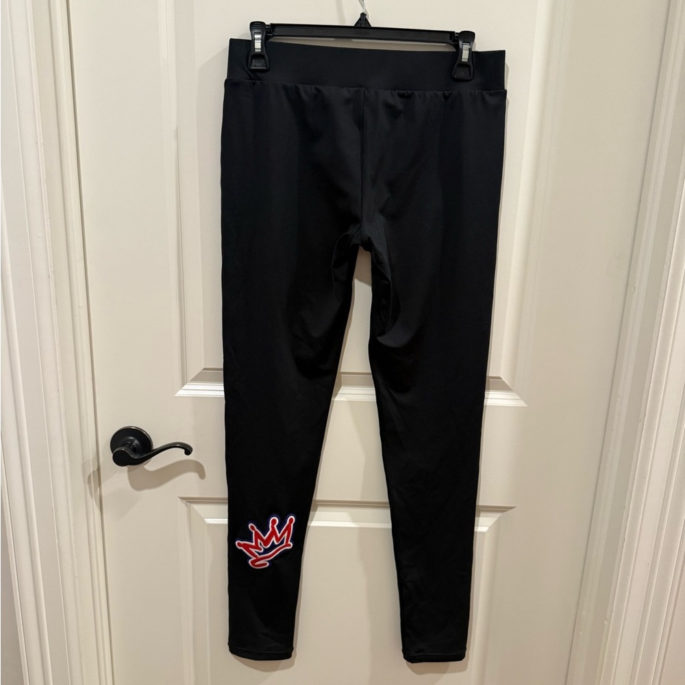 Rebel Athletic Black Leggings Crown Embroidered Logo Adult Large